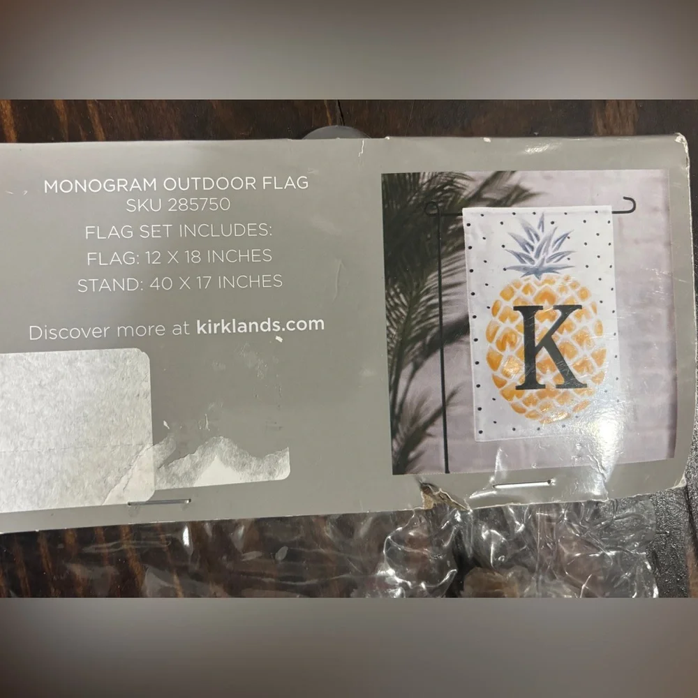Kirkland Home Monogram K Pineapple Garden Flag. NIB
